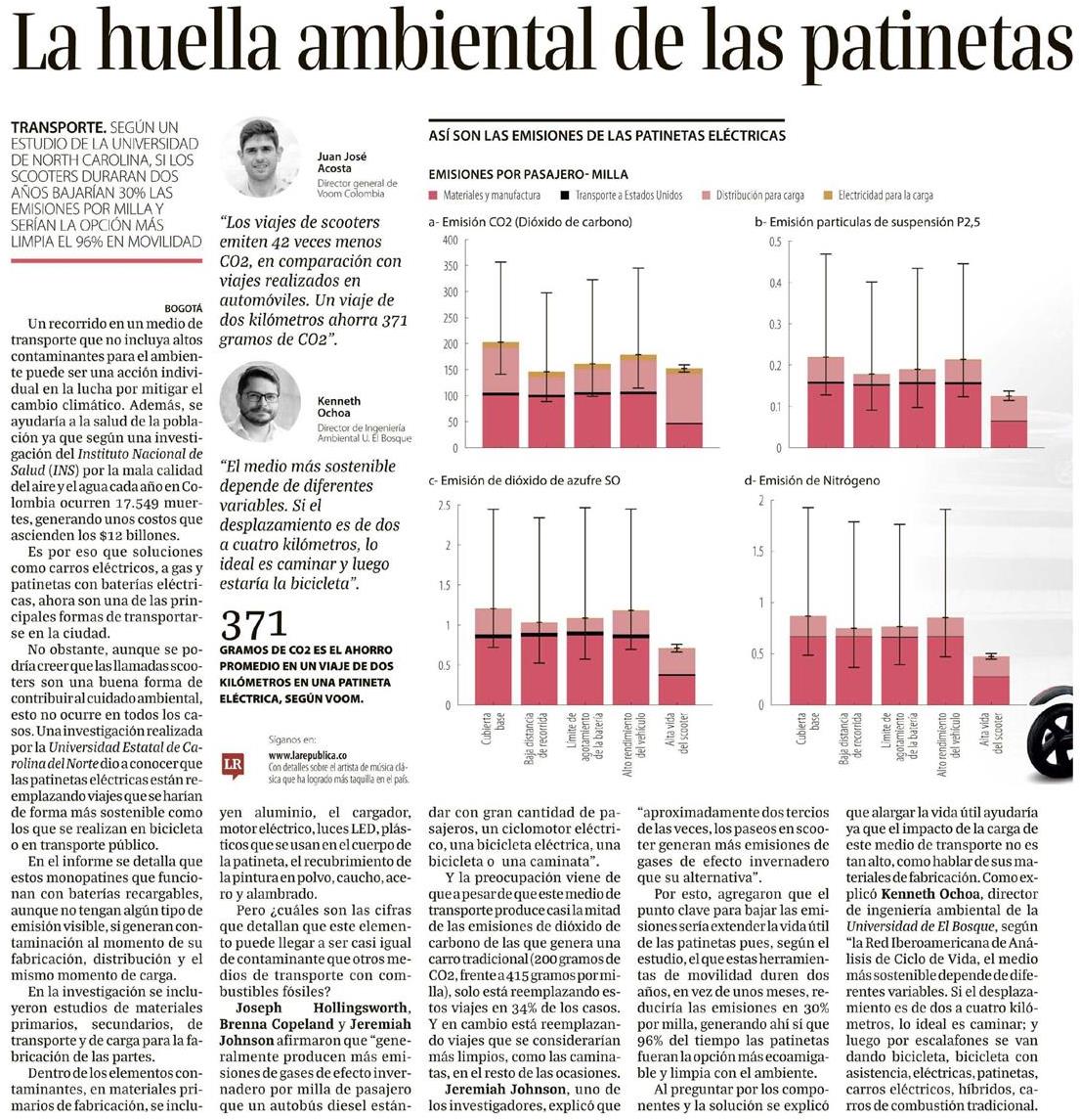 Diario La República - Kenneth Ochoa - Huella Ambiental - Universidad El Bosque
