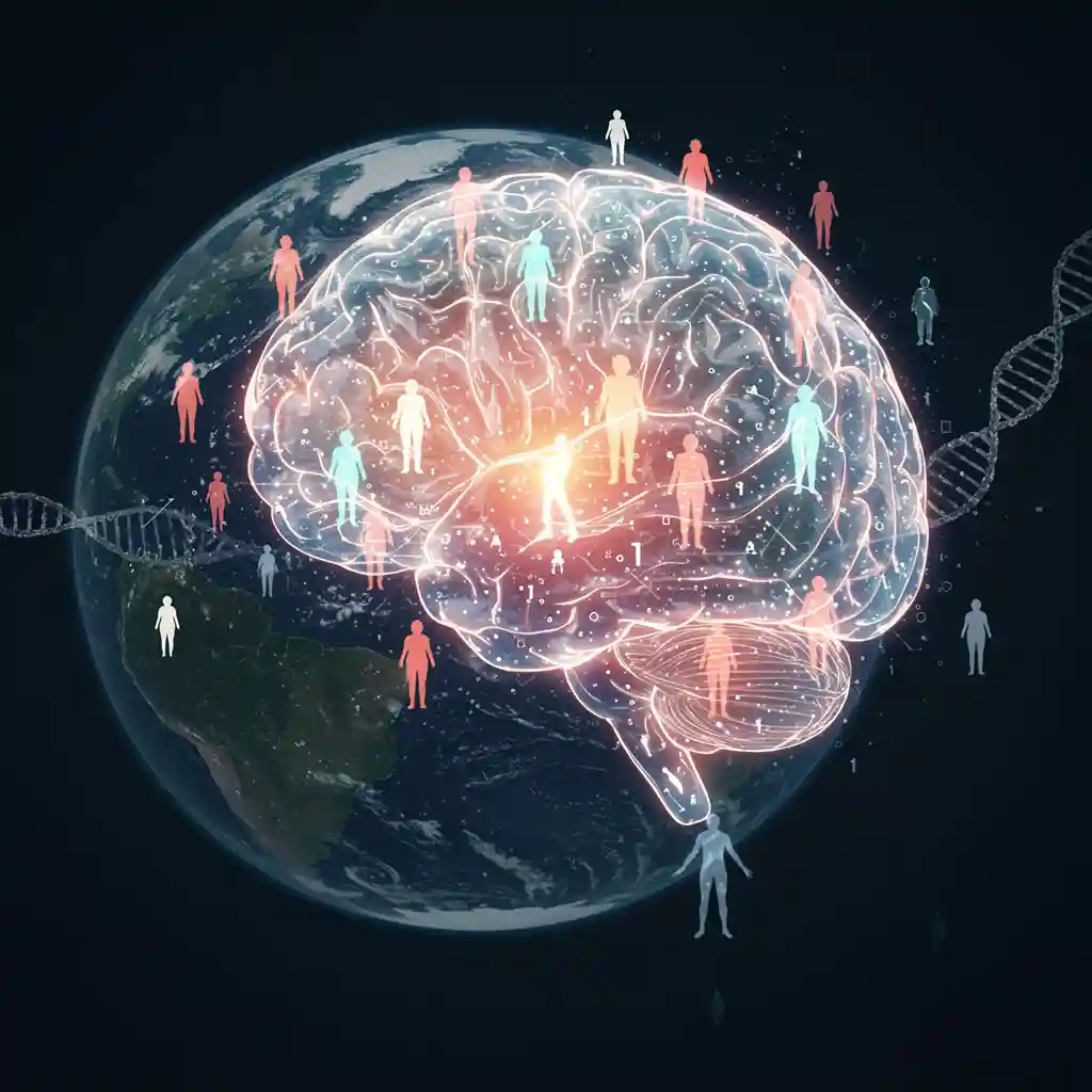 Cerebro animado, conectado con diferentes personas en un entrono digital