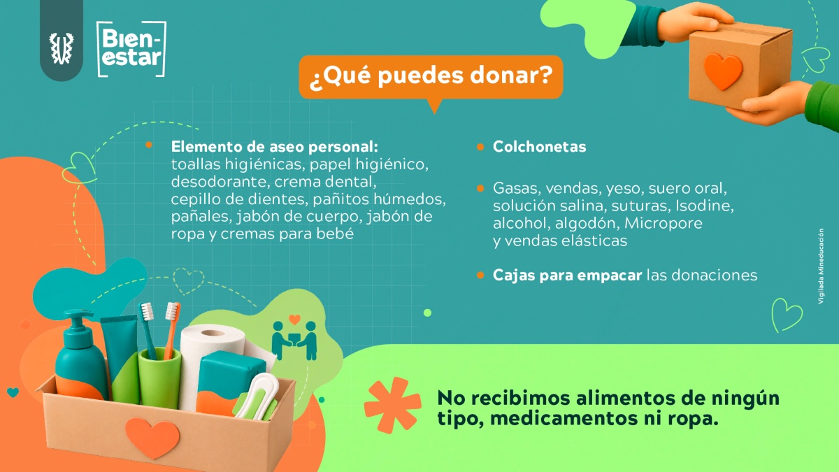 Imagen con listado de elementos para donar a las personas por el sismo en Chocó