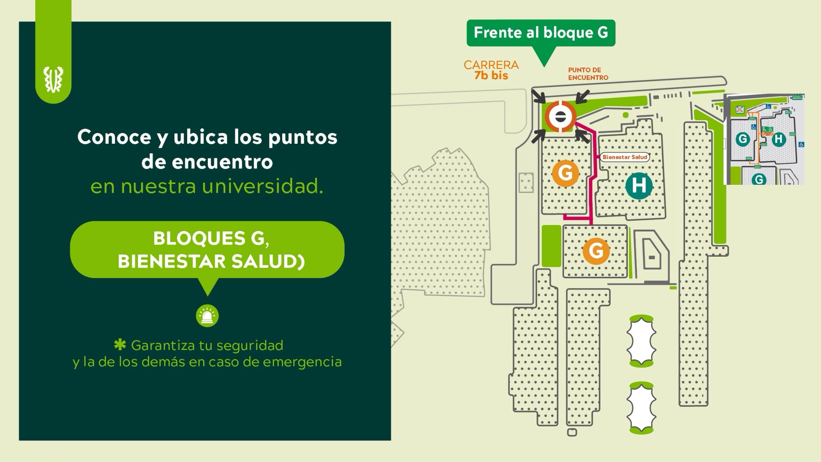 Imagen que muestra los puntos de encuentro del bloque G de la Universidad El Bosque