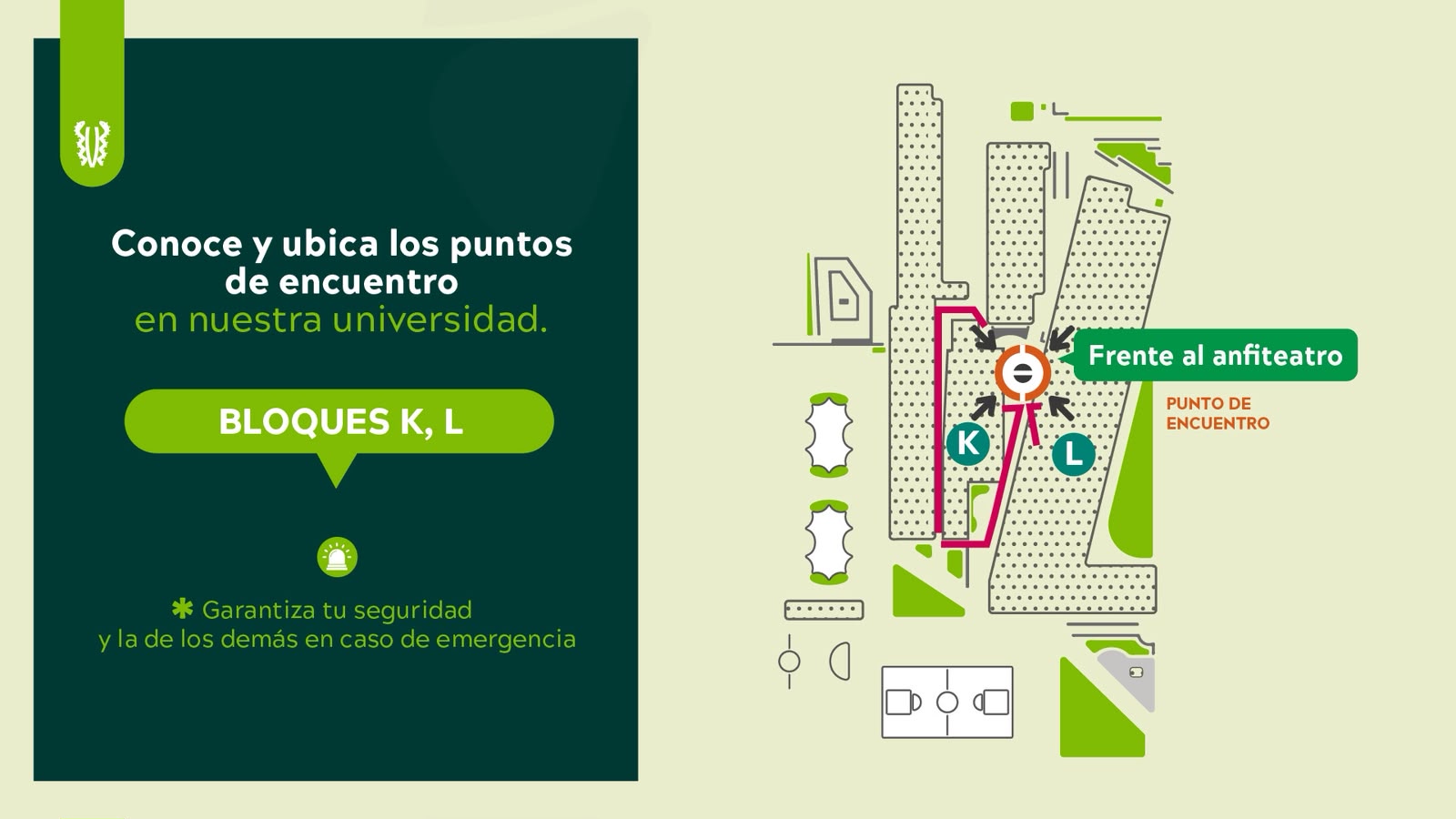Imagen que muestra los puntos de encuentro de los bloques K y L de la Universidad El Bosque
