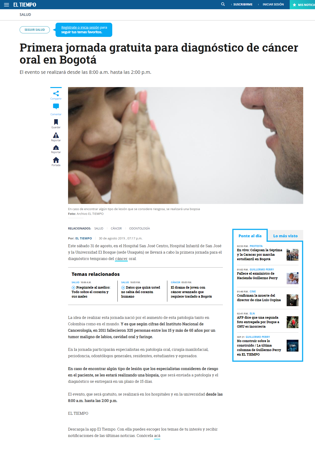 Primera jornada gratuita para diagnóstico de cáncer oral en Bogotá
