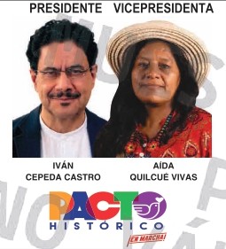 Iván Cepeda, candidato a la Presidencia de Colombia, junto a su fórmula vicepresidencial Aida Quilcue Vivas