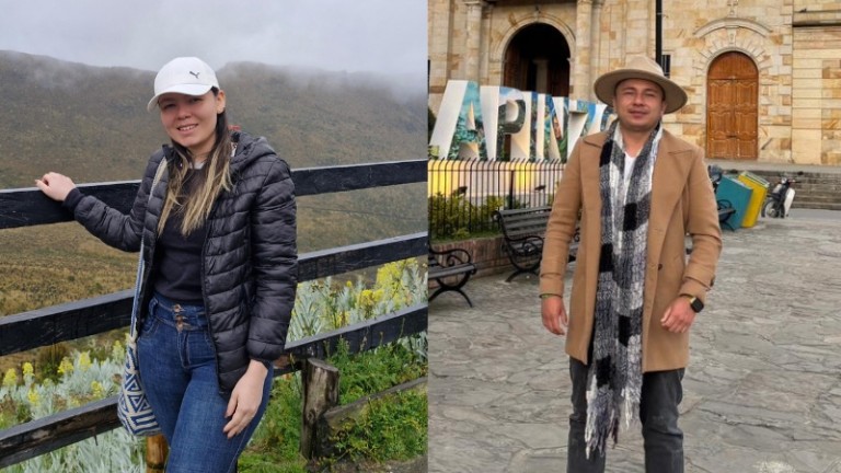 Angely Nathalia Méndez, de Medina, y Edison Gabriel Fernández, de Villapinzón, dos de los primeros magísteres graduados de la Alianza por el Futuro de Cundinamarca en la Universidad El Bosque.
