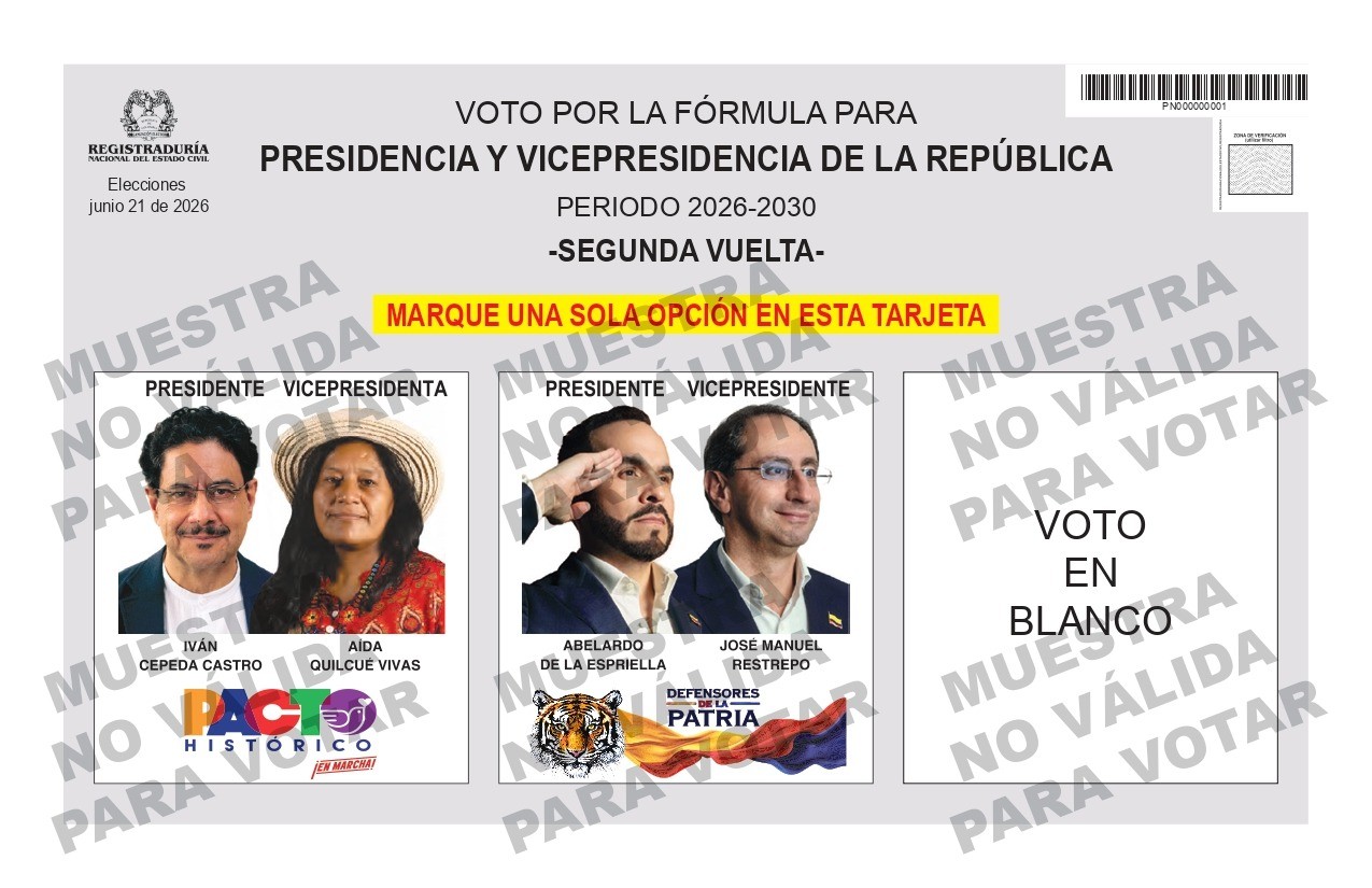 Tarjetón electoral elecciones presidenciales colombia segunda vuelta