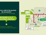 Imagen que muestra los puntos de encuentro de los bloques A - O - N de la Universidad El Bosque