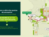Imagen que muestra los puntos de encuentro de los bloques B - E - F - D de la Universidad El Bosque