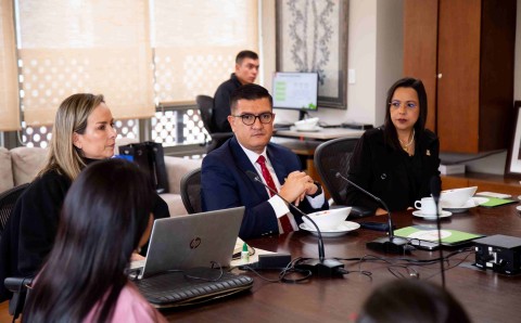 Dr. Miguel Antonio Sánchez, decano de Enfermería de la Universidad El Bosque, durante reunión académica con delegaciones de Ecuador.