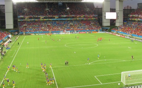 Estadio lleno durante partido de la Copa Mundial de Fútbol