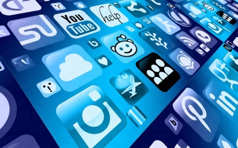 Cuadrícula de íconos de aplicaciones y redes sociales